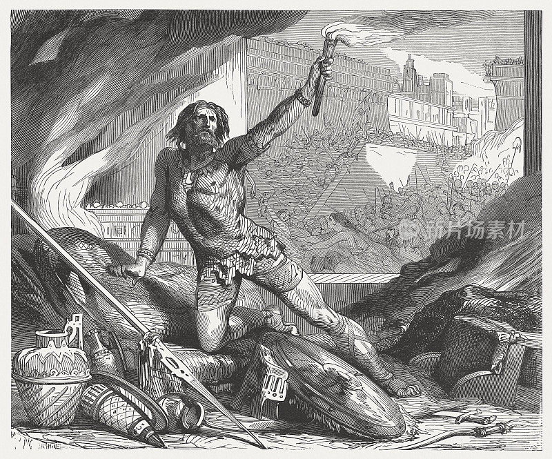 Zimri之死(1 Kings 16)，木刻，出版于1886年